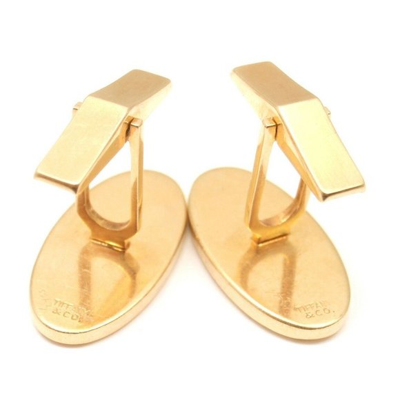 Rare Tiffany And Co. 14k Yellow Gold Textured Sapphire Mens Cufflinks - Picture 7 of 9